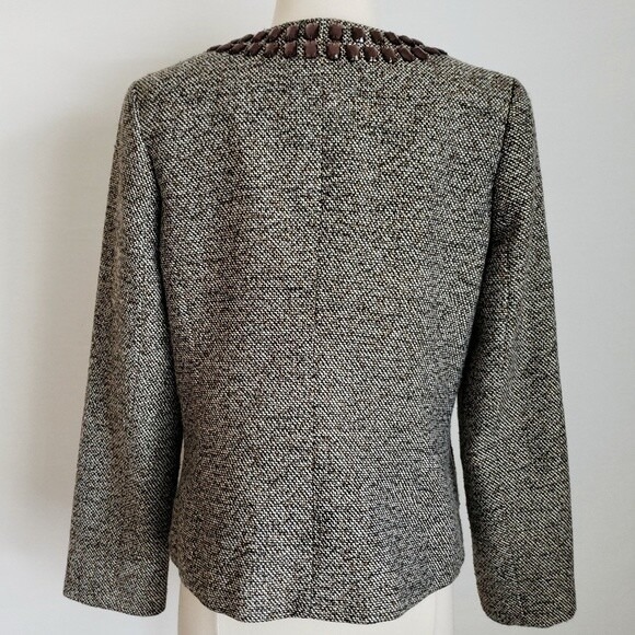 Dana Buchman Rhinestone Brown & Gray Tweed Open-Front Blazer/Jacket- Size 6 - Picture 3 of 4